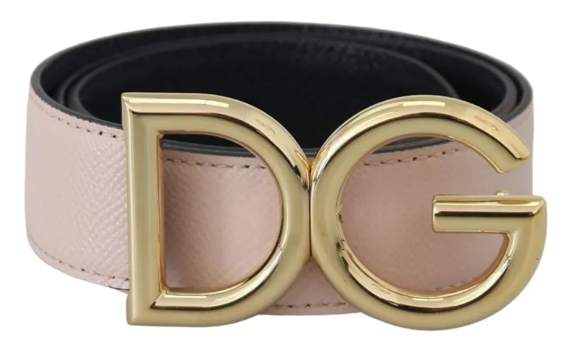 DOLCE - GABBANA Ремень Бежевый кожаный Золотой Металлическая пряжка с логотипом DG s. 80 см/32 дюйма 800 долларов США