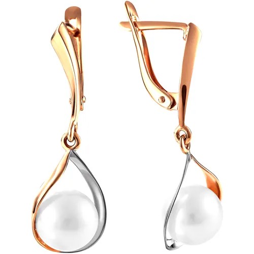 Серьги с 2 жемчугом из красного золота 290-1-975Р ПримаЭксклюзив