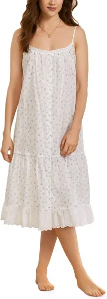 Хлопковое платье с бретелями и рюшами Eileen West, цвет Petite Floral and Dot
