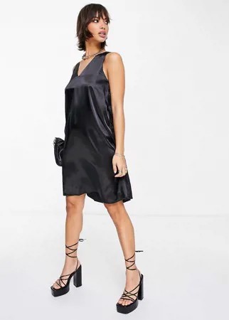 Черное атласное платье мини без рукавов с присборенной отделкой Vero Moda-Черный цвет