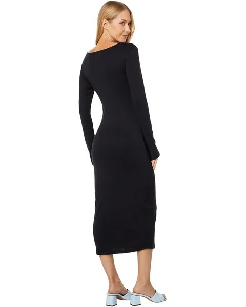 Платье Three Dots Square Neck Side Gather Dress, черный