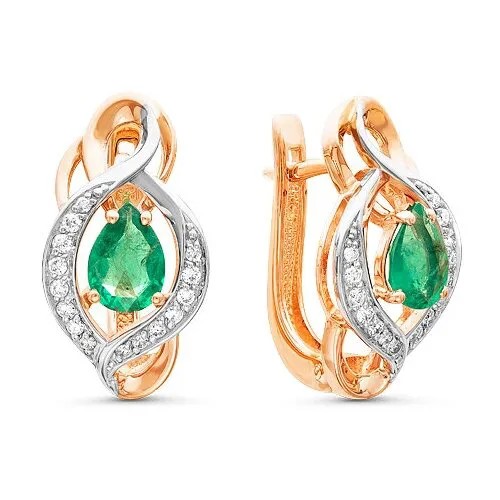 Серьги Бриллианты Костромы, красное золото, 585 проба, изумруд, бриллиант