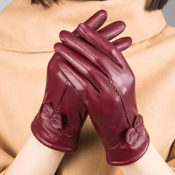 Женские кожаные перчатки Одноцветные Осень Зима Теплая защита Перчатки Наружные аксессуары
