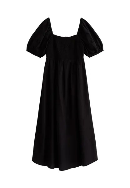 Летнее платье Square Neck Puff Sleeve Midi New Look, черное