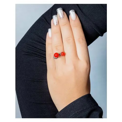 Кольцо L-Silver, серебро, 925 проба, родирование, размер 17.5, коралловый, красный
