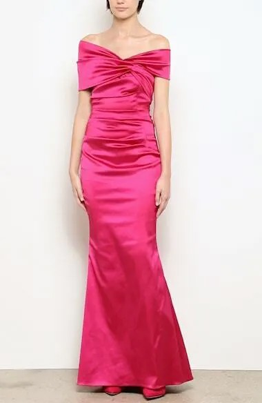 TALBOT RUNHOF Азалия, розовое атласное платье с открытыми плечами «Герцогиня», 18, США 48