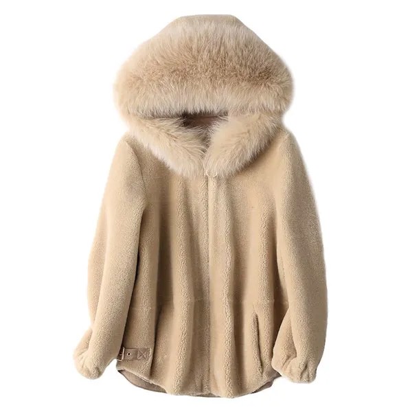 Женская дубленка из натуральной овчины, зимняя куртка с воротником из 100% шерсти, Корейская верхняя одежда, 2020