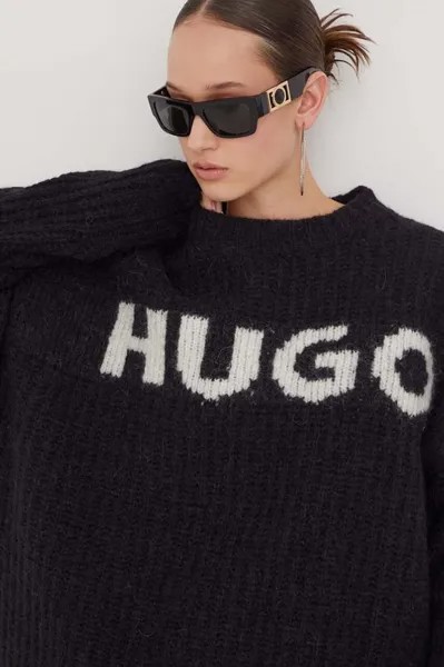 Шерстяной свитер Hugo, черный