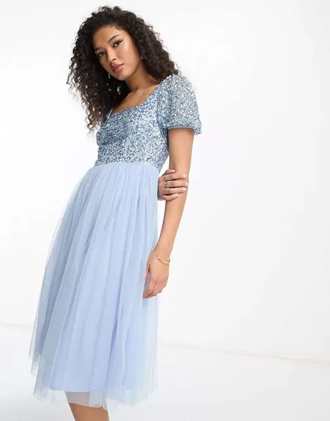 Платье миди с объемными рукавами Maya Bridesmaid нежно-голубого цвета