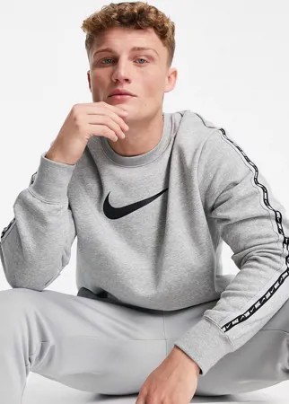 Серый флисовый свитшот с отделкой тесьмой Nike Repeat