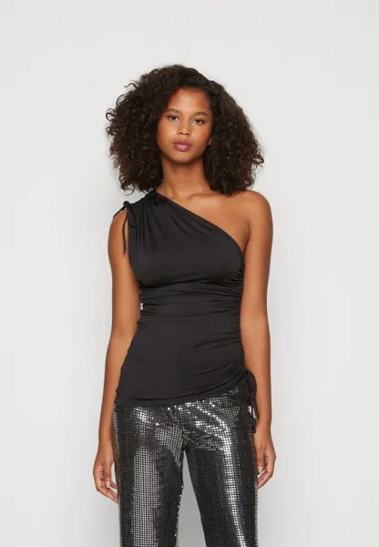 Футболка с принтом Isia One Shoulder Drape Weekday, черный