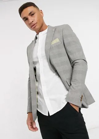 Светло-серый пиджак зауженного кроя в клетку из переработанного материала Burton Menswear