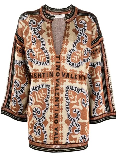 Valentino Garavani жаккардовая туника с узором, нейтральный цвет