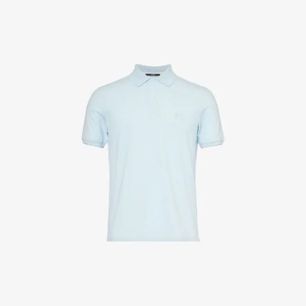 Рубашка-поло из хлопковой смеси пике с короткими рукавами и вышитым логотипом Cp Company, синий