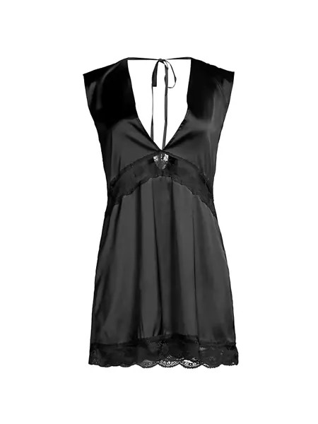 Атласное кружевное платье-комбинация Flynn Kat The Label, черный