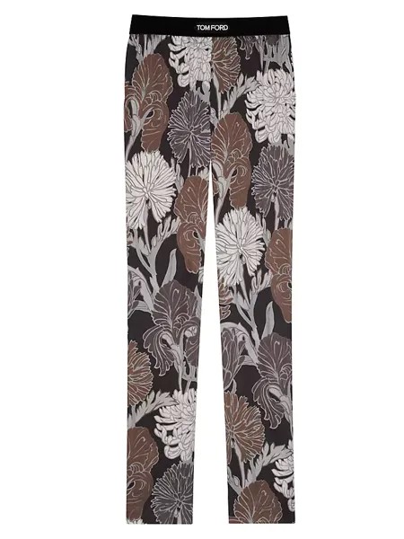 Шелковые пижамные брюки с цветочным принтом Tom Ford, цвет slate