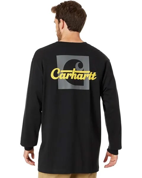 Футболка Carhartt Big & Tall Loose Fit Heavyweight Long Sleeve Pocket Script Graphic, черный