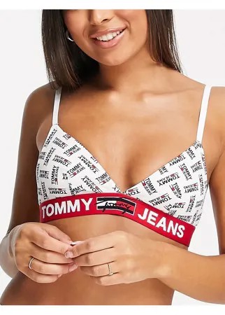 Белый бралетт с треугольными чашечками и логотипом Tommy Hilfiger Jeans