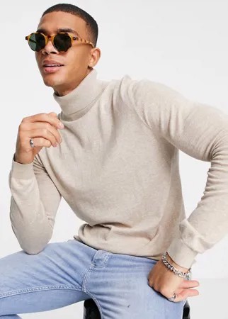 Светло-бежевая меланжевая вязаная водолазка из органического хлопка Topman-Нейтральный