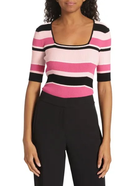 Полосатый свитер в рубчик Elie Tahari, цвет Pink Stripe Multi