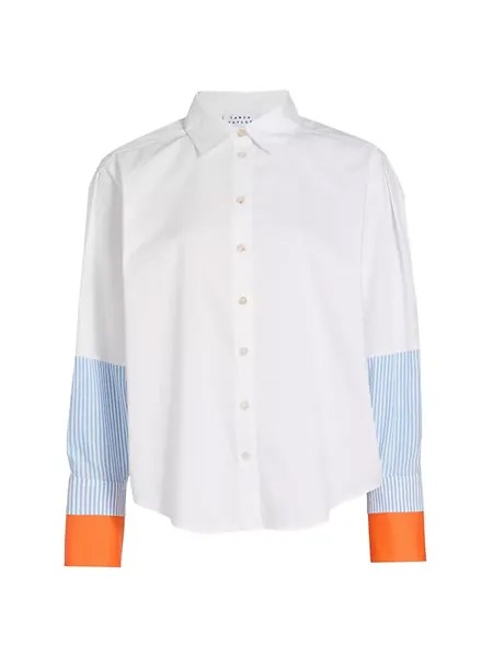 Рубашка Margaux из смесового хлопка на пуговицах спереди Tanya Taylor, цвет optic electric peach