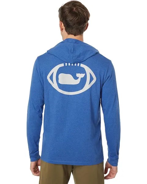 Футболка Vineyard Vines Long Sleeve Football Whale Dot Hoodie Tee, цвет Maritime Blue Heather