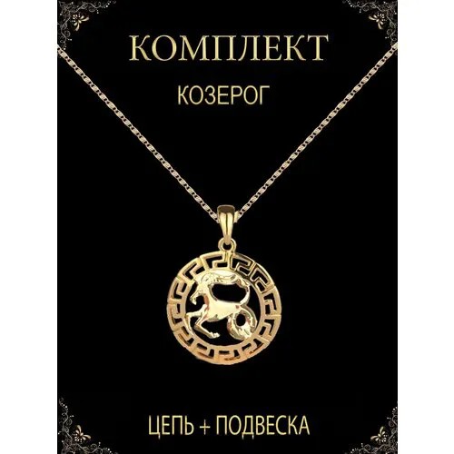 Комплект бижутерии: подвеска, цепь, бижутерный сплав, золочение, родирование, размер колье/цепочки 60 см., золотой