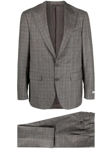 Canali шерстяной клетчатый костюм с однобортным пиджаком, коричневый
