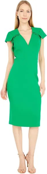 Платье прямого кроя с V-образным вырезом и короткими рукавами Badgley Mischka, цвет Palm Green