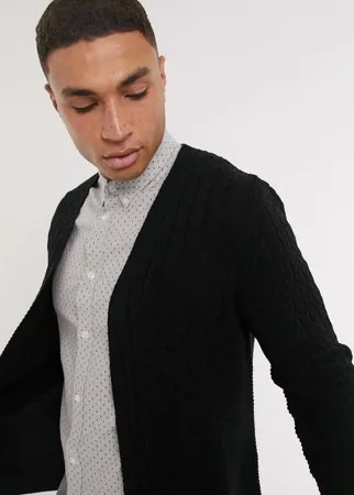 Черный легкий кардиган вязкой косами ASOS DESIGN-Серый