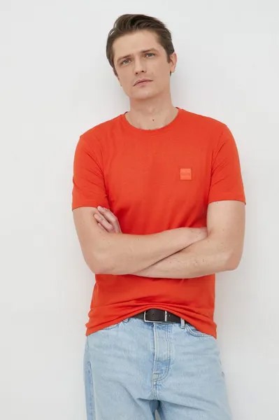 Хлопковая футболка Boss Orange, оранжевый