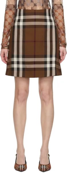 Коричневая мини-юбка в клетку Burberry, цвет Dark birch brown