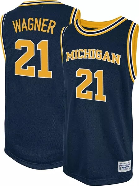 Мужская Retro Brand Баскетбольная майка Michigan Wolverines Franz Wagner # 21, темно-синяя реплика