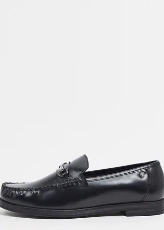 Черные кожаные лоферы для широкой стопы с металлической планкой Ben Sherman-Черный