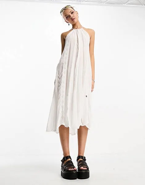 Белое платье миди с воротником-хомутом Superdry Vintage