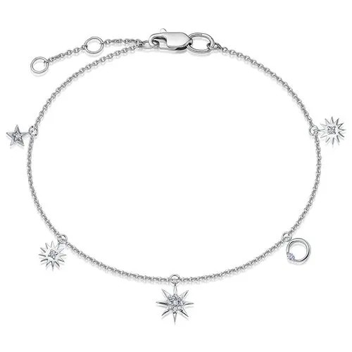 Браслет-цепочка Vesna jewelry, белое золото, 585 проба, родирование, бриллиант, длина 18.5 см.