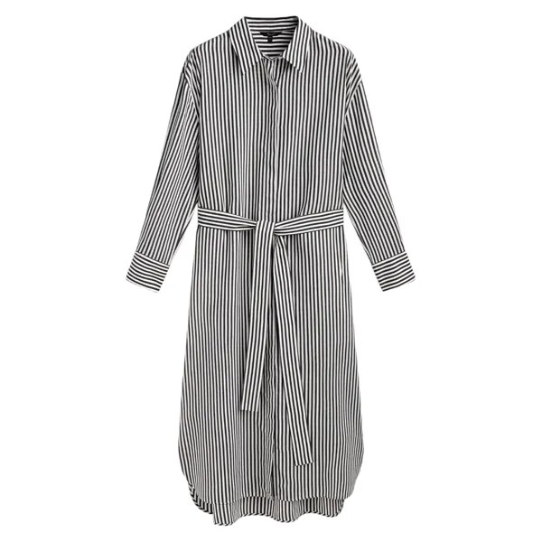 Платье-рубашка Massimo Dutti Striped With Belt, черный/белый