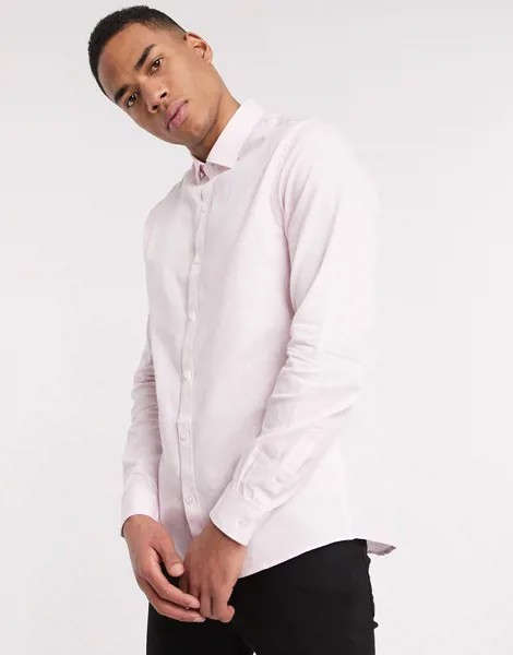 Розово-белая рубашка в полоску с длинными рукавами Topman-Розовый
