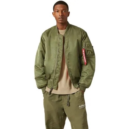 Бомбер ALPHA INDUSTRIES, силуэт прямой, утепленная, размер S, зеленый