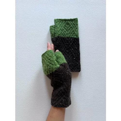 Митенки My Woolens, демисезон/зима, размер 18, зеленый, коричневый