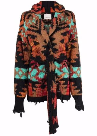 Laneus intarsia knit cardigan coat