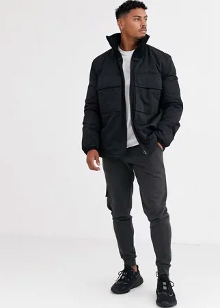 Черная куртка в стиле милитари с воротником-стойкой ASOS DESIGN-Черный цвет