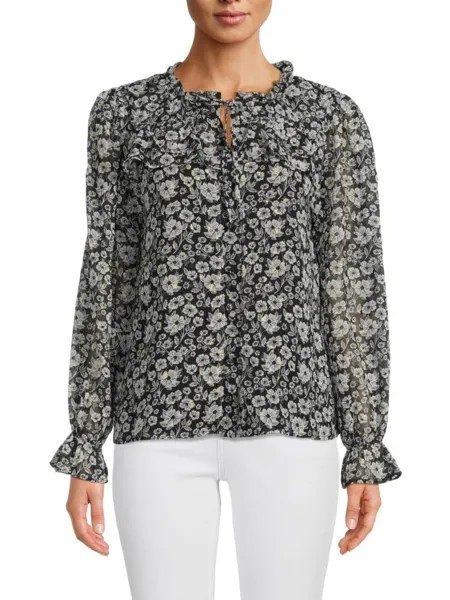 Топ с цветочным принтом и завязками на шее Saks Fifth Avenue, цвет Black Multi