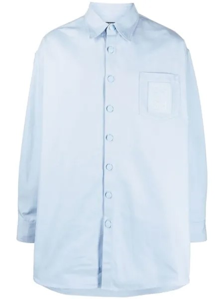 Raf Simons рубашка с нашивкой-логотипом, синий