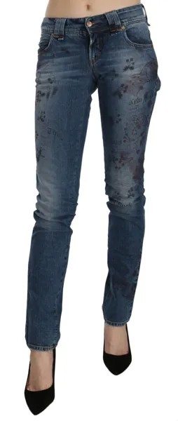 GALLIANO Джинсы Синие джинсовые брюки-скинни с заниженной талией и цветочным принтом s. W28 Рекомендуемая розничная цена 350 долларов США