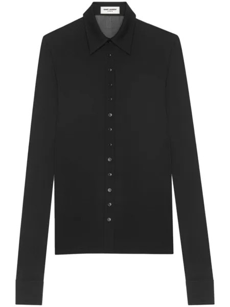Saint Laurent рубашка с косым воротником и длинными рукавами, черный