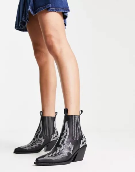 Черные ботинки в стиле вестерн с контрастной строчкой ASOS Roxanne