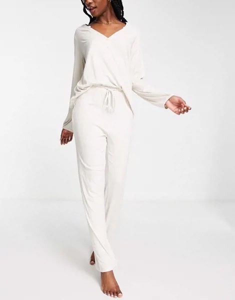 Кремовая мягкая пижама в рубчик из экологичного материала Lindex-Белый