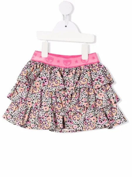 Chiara Ferragni Kids юбка с оборками и цветочным принтом