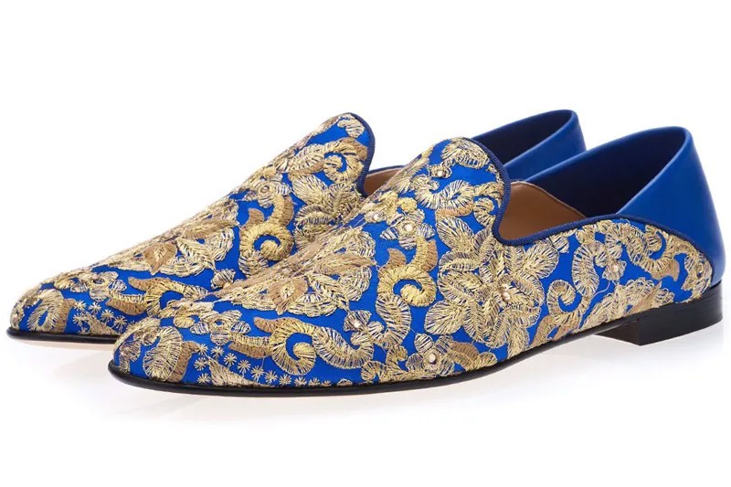 Лидер продаж, золотистые синие холщовые Мокасины, мужские туфли без шнуровки на плоской подошве для вечеринки